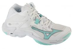 Buty do siatkówki damskie, Wave Lightning Z8 Mid. Białe obuwie sportowe damskie Mizuno, bez wzorów, z materiału, do siatkówki, mizuno wave. Za 599.99 zł.