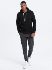 Bluza męska z kapturem nierozpinana - czarna V1 - Rozmiar: XL. Czarne bluzy męskie Ombre Clothing, m, bez wzorów, z bawełny, z kapturem. Za 57.99 zł.