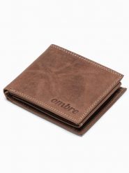 Portfel męski skórzany - jasnobrązowy A092 - uniwersalny. Brązowe portfele męskie Ombre Clothing, bez wzorów, z materiału. W wyprzedaży za 69.99 zł.