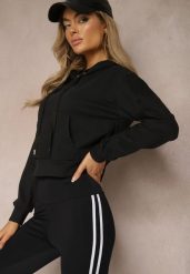 Czarna Bluza z Kapturem i Bawełną Ozdobiona Ściągaczami Evianae. Czarne bluzy damskie Renee, l, bez wzorów, z bawełny, z kapturem. Za 39.99 zł.