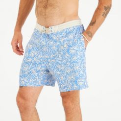 Spodenki surfingowe męskie Olaian 100 18" Flora. Niebieskie kąpielówki męskie OLAIAN, l, bez wzorów, z materiału. Za 69.99 zł.