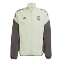 Kurtka dresowa Prematch Real Madrid 2025/26. Zielone kurtki męskie Adidas, m, bez wzorów, z dresówki, na fitness i siłownię. Za 270.50 zł.