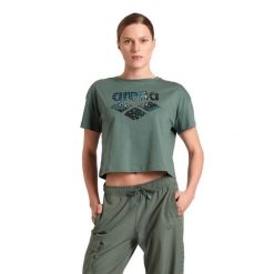 Koszulka sportowa damska Arena Women's Crop Top Printed Sage. Czarne koszulki sportowe damskie Arena, s, bez wzorów, z bawełny, bez kołnierzyka, bez ramiączek. Za 69.99 zł.