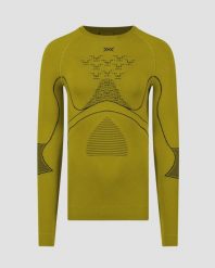 Koszulka męska X-Bionic Energy Accumulator 4.0 Shirt Lg Sl Moss Green E051. Zielone koszulki sportowe męskie X Bionic, l, bez wzorów, z materiału, bez kołnierzyka, bez ramiączek, do biegania. Za 719.99 zł.