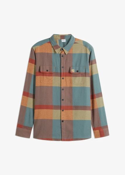 Koszula flanelowa z czystej bawełny. Szare koszule męskie bonprix, m, bez wzorów, z bawełny, bez kołnierzyka, bez ramiączek. Za 112.99 zł.