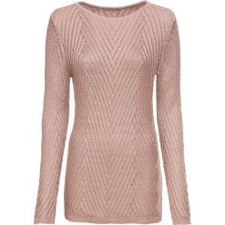 Sweter z połyskującej przędzy bonprix miedziany. Brązowe swetry damskie bonprix, bez wzorów, bez kołnierzyka, bez ramiączek, bez kaptura. Za 99.99 zł.