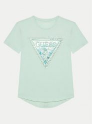 Guess T-Shirt J5GI15 K6YW4 Zielony Regular Fit. Zielone t-shirty i topy dla dziewczynek Guess, z aplikacjami, z bawełny, bez ramiączek. Za 79.99 zł.