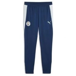 Spodnie dresowe Manchester City. Niebieskie spodnie sportowe męskie Puma, l, bez wzorów, z dresówki, na fitness i siłownię. Za 324.50 zł.