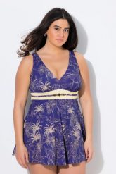 Damski Strój kąpielowy palmy miękkie miseczki Powermesh. Niebieskie kostiumy jednoczęściowe damskie Ulla Popken, plus size, bez wzorów, z elastanu, plus size, do pływania. Za 279.99 zł.