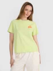 4F T-shirt oversize z nadrukiem damski - żółty S. Żółte koszulki sportowe damskie 4f, s, bez wzorów, z bawełny, klasyczne, bez kołnierzyka. W wyprzedaży za 39.99 zł.