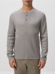 Sweter henley - jasnoszary. Szare swetry przez głowę męskie Reserved, l, bez wzorów, z dzianiny, bez kołnierzyka. Za 129.99 zł.