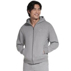 Bluza dresowa sportowa męska Max Soft Full Zip Hoodie. Szare bluzy męskie Skechers, m, bez wzorów, z bawełny, bez kaptura, trekkingowe. Za 299.99 zł.
