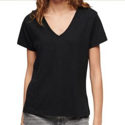 Koszulka z haftem V w slubie. Czarne t-shirty damskie Superdry., xs, bez wzorów, z bawełny, eleganckie, bez kołnierzyka. Za 126.20 zł.