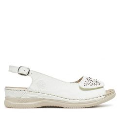 Sandały Rieker. Białe sandały damskie Rieker, bez wzorów, bez obcasa, na płaskiej podeszwie, bez zapięcia. Za 339.99 zł.