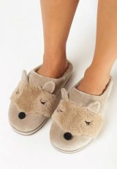 Beżowe Kapcie z Futerkiem i Ozdobnymi Uszami Vlavellla. Brązowe kapcie damskie Born2be, bez wzorów. Za 19.99 zł.