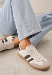 Beżowo-Brązowe Sneakersy VICES o Fasonie Klasycznych Tenisówek Azimina. Brązowe obuwie sportowe damskie Renee, bez wzorów, z jeansu, tenisowe. Za 69.99 zł.