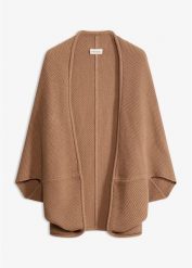 Sweter-peleryna rozpinany. Brązowe swetry damskie bonprix, bez wzorów, bez kołnierzyka, bez ramiączek, bez kaptura. Za 149.99 zł.