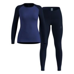 Bielizna termoaktywna - zestaw Odlo Set ACTIVE WARM Special Set. Niebieskia bielizna termoaktywna damska Odlo, xl, bez wzorów, z materiału, bez ramiączek, długie. Za 479.99 zł.