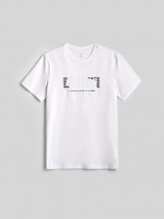 4F T-shirt slim z nadrukiem męski - biały S. Białe koszulki sportowe męskie 4f, m, bez wzorów, z bawełny, klasyczne, bez kołnierzyka. Za 69.99 zł.