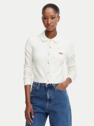 Tommy Jeans Kardigan Pointelle DW0DW22931 Biały Regular Fit. Białe kardigany damskie Tommy Jeans, l, bez wzorów, z jeansu, bez kołnierzyka, bez ramiączek, bez kaptura. Za 449.99 zł.