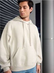 Bluza z kapturem - kremowy. Białe bluzy męskie Sinsay, l, bez wzorów, z kapturem. Za 39.99 zł.