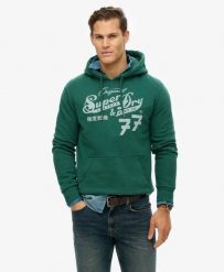 Superdry Leather & Boot Co Script bluza z kapturem z bawełnianej mieszanki. Zielone bluzy męskie Superdry., m, bez wzorów, z bawełny, z kapturem. Za 439.45 zł.