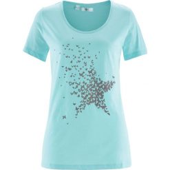Shirt z przędzy mieszankowej, krótki rękaw bonprix lodowy miętowy z nadrukiem. Bluzki damskie marki bonprix. Za 34.99 zł.