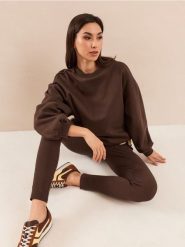 Bawełniane legginsy w prążek - brązowy. Brązowe legginsy sportowe damskie Sinsay, l, bez wzorów, z bawełny. Za 29.99 zł.