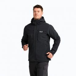 Kurtka przeciwwiatrowa męska Jack Wolfskin Jasper. Czarne kurtki męskie Jack Wolfskin, m, bez wzorów, z elastanu, bez kaptura. Za 879.99 zł.