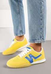 Żółte Sneakersy w Stylu Kultowych Tenisówek z Ozdobnymi Przeszyciami Elanicia. Żółte obuwie sportowe damskie Born2be, bez wzorów, tenisowe. Za 84.99 zł.