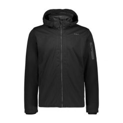 Kurtka turystyczna z kapturem i suwakiem CMP. Czarne kurtki męskie CMP, na wiosnę, bez wzorów, z softshellu, trekkingowe. Za 371.50 zł.