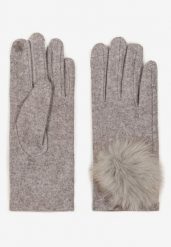 Szare Rękawiczki z Bawełną i Ozdobnym Pomponem Sadelira. Szare rękawiczki damskie Born2be, na zimę, bez wzorów, z bawełny, eleganckie. Za 34.99 zł.