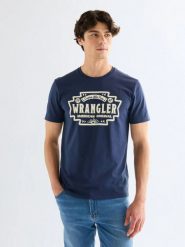 MESKA KOSZULKA WRANGLER AMERICANA TEE NAVY 112378425. Niebieskie t-shirty męskie Wrangler, xl, bez wzorów, bez kołnierzyka. Za 79.99 zł.