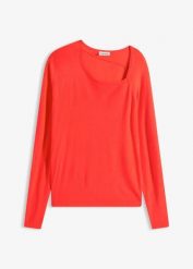Sweter z lejącej mieszanki wiskozy. Czerwone swetry damskie bonprix, bez wzorów, z wiskozy, bez kołnierzyka, bez ramiączek, bez kaptura. Za 89.99 zł.