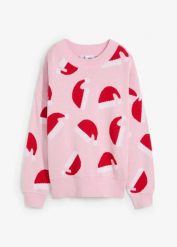 Cienki sweter z okrągłym dekoltem, oversize. Czerwone swetry damskie bonprix, bez wzorów, wizytowe, bez kołnierzyka, bez ramiączek, bez kaptura. Za 99.99 zł.