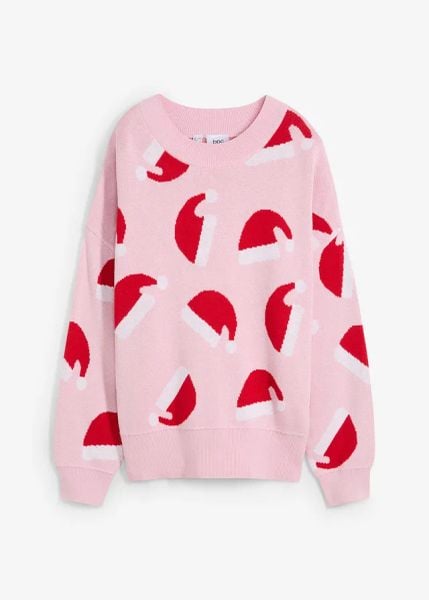 Cienki sweter z okrągłym dekoltem, oversize. Czerwone swetry damskie bonprix, bez wzorów, wizytowe, bez kołnierzyka, bez ramiączek, bez kaptura. Za 99.99 zł.