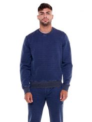Męskie bluzy z okrągłym dekoltem w kolorze indygo denim. Niebieskie bluzy męskie LEONE 1947 APPAREL, m, bez wzorów, z denimu, bez kaptura. Za 105.21 zł.
