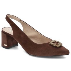 Brązowe Czółenka Chebello Eleganckie Skórzane Buty. Brązowe klapki damskie CheBello, z aplikacjami, bez obcasa, na obcasie, bez zapięcia. Za 349.00 zł.