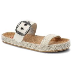 Klapki damskie Big Star, materiał syntetyczny z regulowanym paskiem zapinanym na klamrę profilowaną wkładką, białe, JJ274729. Białe klapki damskie Big Star, bez wzorów, z materiału, eleganckie, bez obcasa. Za 99.00 zł.