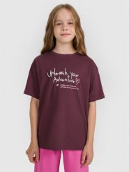 4F T-shirt regular z nadrukiem dziewczęcy - różowy 140 (9-10 lat). Fioletowe t-shirty i topy dla dziewczynek 4f, bez wzorów, z bawełny, bez ramiączek. W wyprzedaży za 39.99 zł.
