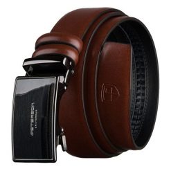 Skórzany pasek męski w brązowym kolorze z automatyczną klamrą - Peterson. Brązowe paski damskie Peterson, bez wzorów, ze skóry, eleganckie. Za 69.99 zł.