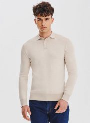 Sweter polo w kolorze beżowym. Brązowe swetry przez głowę męskie Pako Lorente, na jesień, m, bez wzorów, z poliamidu, bez kołnierzyka. Za 299.99 zł.