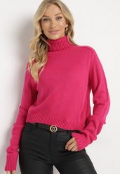 Fuksjowy Klasyczny Golf z Prążkowanymi Wstawkami Bishaya. Czerwone swetry damskie Born2be, m, bez wzorów, prążkowane, eleganckie, bez kołnierzyka, bez ramiączek, bez kaptura. Za 99.99 zł.