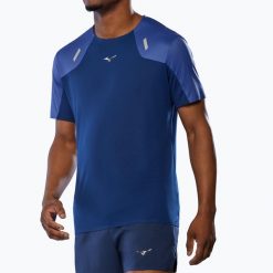Koszulka do biegania męska Mizuno Tech Light Tee. Niebieskie koszulki sportowe męskie Mizuno, m, bez wzorów, z materiału, bez kołnierzyka, bez ramiączek, do biegania. Za 169.99 zł.