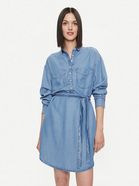 United Colors Of Benetton Sukienka koszulowa 4KHNDV085 Niebieski Regular Fit. Niebieskie sukienki damskie United Colors Of Benetton, s, bez wzorów, z lyocellu, bez kołnierzyka, bez ramiączek, koszulowe. Za 189.99 zł.