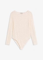 Body koronkowe z puszystą powierzchnią. Białe bluzki damskie bonprix, bez wzorów, z koronki, eleganckie, bez kołnierzyka, bez ramiączek. Za 144.99 zł.