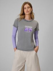 4F T-shirt regular z nadrukiem damski - szary XXL. Szare koszulki sportowe damskie 4f, s, bez wzorów, z bawełny, bez kołnierzyka, bez ramiączek. Za 79.99 zł.