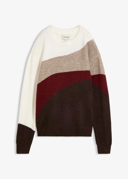 Sweter. Białe swetry damskie bonprix, bez wzorów, bez kołnierzyka, bez ramiączek, bez kaptura. Za 129.99 zł.
