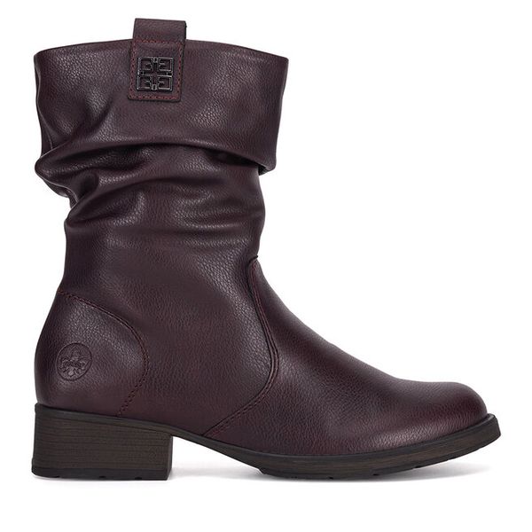 Botki Rieker. Czerwone botki damskie Rieker, bez obcasa, na płaskiej podeszwie, bez zapięcia. Za 265.99 zł.