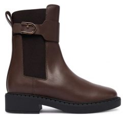 Sztyblety Furla. Brązowe botki damskie Furla, bez obcasa, na płaskiej podeszwie, bez zapięcia. Za 1,299.00 zł.